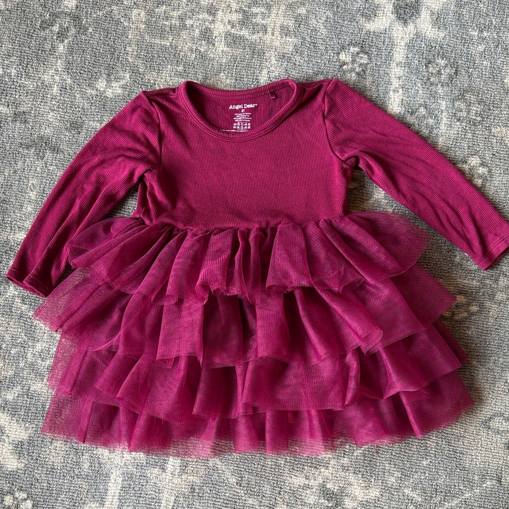Angel Dear Berry Magenta Layered Tulle Dress